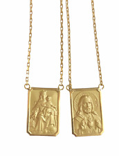 Solid 18k Gold Scapular Lady of Carmel with heart of Jesus - Large Medal  picture