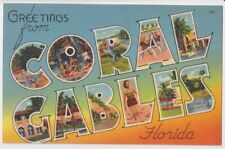 Greetings From Coral Gables FL Large Letter VTG Linen Postcard Tichnor Unposted picture