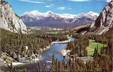 Canadian Rockies Bow Valley River Mountain Range Postcard PM Banff Alberta WOB picture