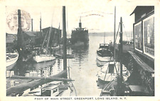 1937 Boats in Harbor Foot of Main St. Greenport LI NY post card picture