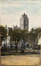 Topeka Kansas Shawnee County Courthouse Buggy Antique Vintage Postcard c1910 picture