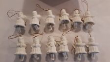Set of 12 White Bisque Porcelain Vintage Angel Bell Ornaments picture