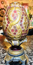 Stunning Vintage Infinity Egg & Pedestal Mocco Glass Inlay Spirited Bohemian Art picture
