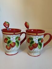 Temp-tations Figural Fruit Strawberry Mugs with Lid and Spoons Set of 2 picture