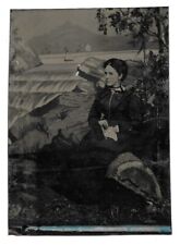 Great Painted Backdrop, Antique Tintype Photo picture