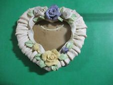 Vtg 3D Small Resin Heart Shaped Photo Frame With Roses 3.5