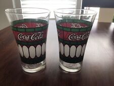 Two Coca-Cola Stained Glasses Flare Glass Cups Tiffany Style Coca Cola Vintage picture