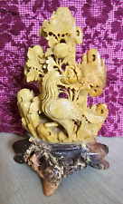 Vintage Chinese soapstone hand carved large bird & flowers 7