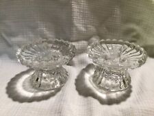 2 clear glass crystal round taper candle holders quilted picture