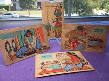 Vtg Wood Postcard Native American Crafters Theme  Basket Maker Turquoise Set/4  picture