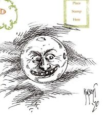 Halloween Matthew Kirscht Cat Placing The Moon Stars Hand Sketch #50 Postcard MK picture