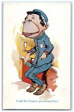 Humor Postcard Railroad Conductor Caricature Ugly Man c1910's Unposted Antique picture
