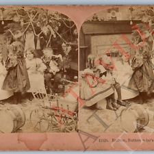 1897 Christmas Cute Children Button House Interior Real Photo Stereoview Boy V43 picture