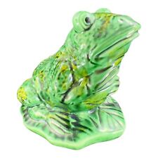 Antique Majolica Pottery Ceramic Frog Toad Large Figurine Green Glaze Whimsical picture