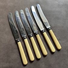 SET OF 6x VINTAGE HARRISON BROS FAUX BONE HANDLED ROUND TIP BUTTER ENTREE KNIVES picture