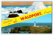 c1950's Greetings From Waldport Oregon OR Dual View Banner Vintage Postcard picture