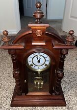 Vintage Parlor Mantel Clock Hand Wind Wound with Key Mahogany Made in Korea picture