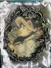 Vintage pewter butterfly dragonfly rhinestone Oval picture frame NOS Victorian picture