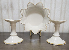 Lenox Meridian Collection Candy Dish 24k Gold Trim Pair Candleholders picture