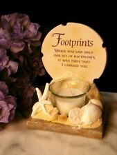 Footprints Poem Nautical Beach Shells Design Votive Holder with Candle picture