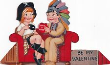 Vintage Die Cut Embossed Stand Up Valentine's Day Fold Up Card With Boy & Girl picture