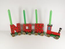 Vintage Christmas Wooden N O E L Train Candle Holder W/ Box C5671 picture
