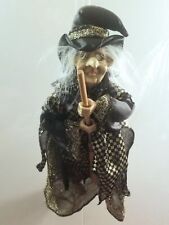 Vintage Kitchen Witch Riding Flying Broom Hand Sculpted Clay Figurine 13