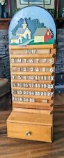 Vintage Wooden Perpetual Calendar Interchangeable Pieces Handmade & Painted USA picture