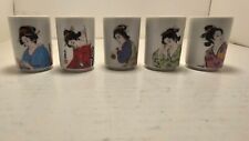 Vintage Set of  5 Sake Cups Japanese Geisha Porcelain picture
