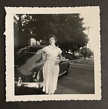 FOUND VINTAGE PHOTO PICTURE Woman Standing  By An Antique Classic Car picture