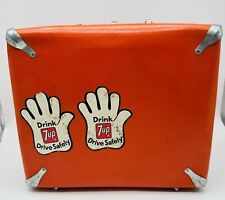 Vintage Small Suitcase Orange Missing Handle 7 Up & Bud Man Sticker  picture