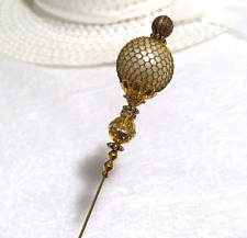 SEXY HATPIN with GOLDEN LACE FAUX PEARL and RHINESTONES on OLD GOLD FINISH picture