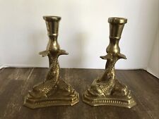 VTG Brass Asian Koi/Dolphin Candlesticks (2) Hand Made India picture