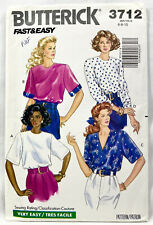 1989 Butterick Sewing Pattern 3712 Womens Tops 4 Styles Size 6-10 Vintage 11530 picture
