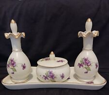 Vintage Lefton Purple Porcelain Perfume Bottles & Powder Jar Dresser Set W/Tray picture