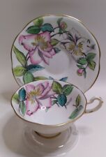 Vintage Rosina Tea Cup & Saucer English Signed A. Bentley Pinks & Greens picture