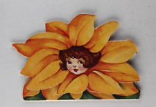 Antique Cute Girl in Daisy Folding Mini Valentine's Day Card c.1920's picture