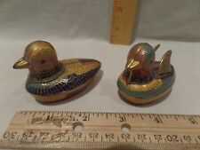 2 Vintage Cloisonne Duck Trinket Boxes Enamel Brass Lot Of 2 -- 2