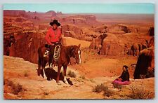 Native Americana~Navajo Man On Horse In Monument Valley AZ~Vintage Postcard picture