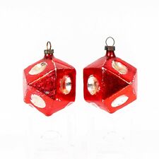 Pair Antique Red 14-Sided Geometric Shape Fancy Mold Christmas Ornaments Germany picture