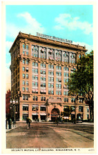 Postcard Vintage Security Mutual Life Building Binghamton, NY Bicycle Rider picture