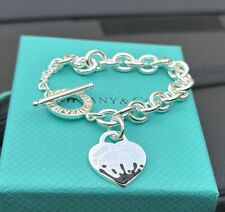 Tiffany & Co. Black Splash Hearts 7 inches Toggle Chain Bracelet Sterling Silver picture