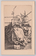 The Virgin Seated on a Grassy Bank Albrecht Durer Engraving Art Postcard picture