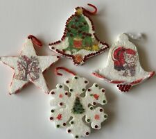 4 Vintage Styrofoam Handcrafted Christmas Ornaments Mica Glitter & Push Pins picture