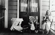 Black and White Photo Girl Child Playing with Dolls on Porch  8x10 Reprint  A-6 picture