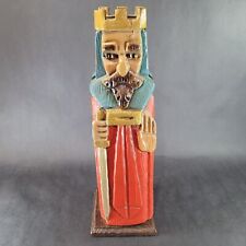 Vintage Hand Carved Wood King Knight Wine Bottle Holder Mid Century Spain picture