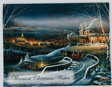 VTG Holiday Card “Warmest Christmas Wishes” Hockey Horse Wagon Snow House P3 picture