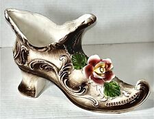 Vintage Capodimonte Hand Crafted & Painted Ceramic Floral Boot Planter/Vase picture