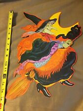 VINTAGE HALLOWEEN CURRENT 1980 FLYING WITCH & CAT DIE CUT - SUPER RARE picture