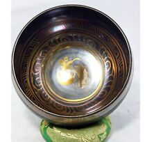 Om Design Singing Bowl Etched Buddhist Brown Chakra Brass Tibetan Healing Nepali picture